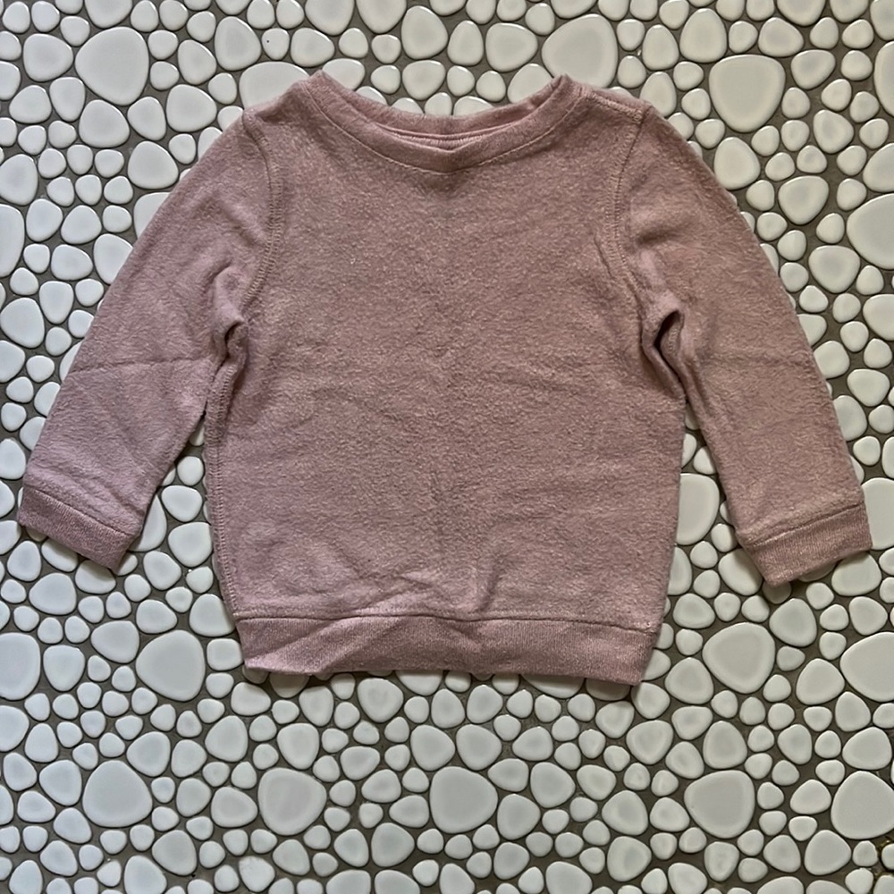 Girls Vintage Soft Reverse Terry Light Pink Long Sleeve T-Shirt Sz 18 mos